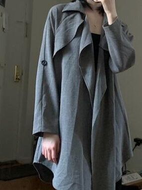 Hers&mine grey lightweight draped flowy trench coat